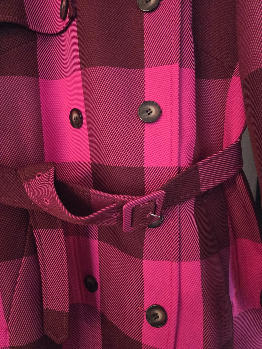 Boden Cheltenham Pink and Burgundy Plaid Trench Coat - Size 14R - Picture 14 of 16